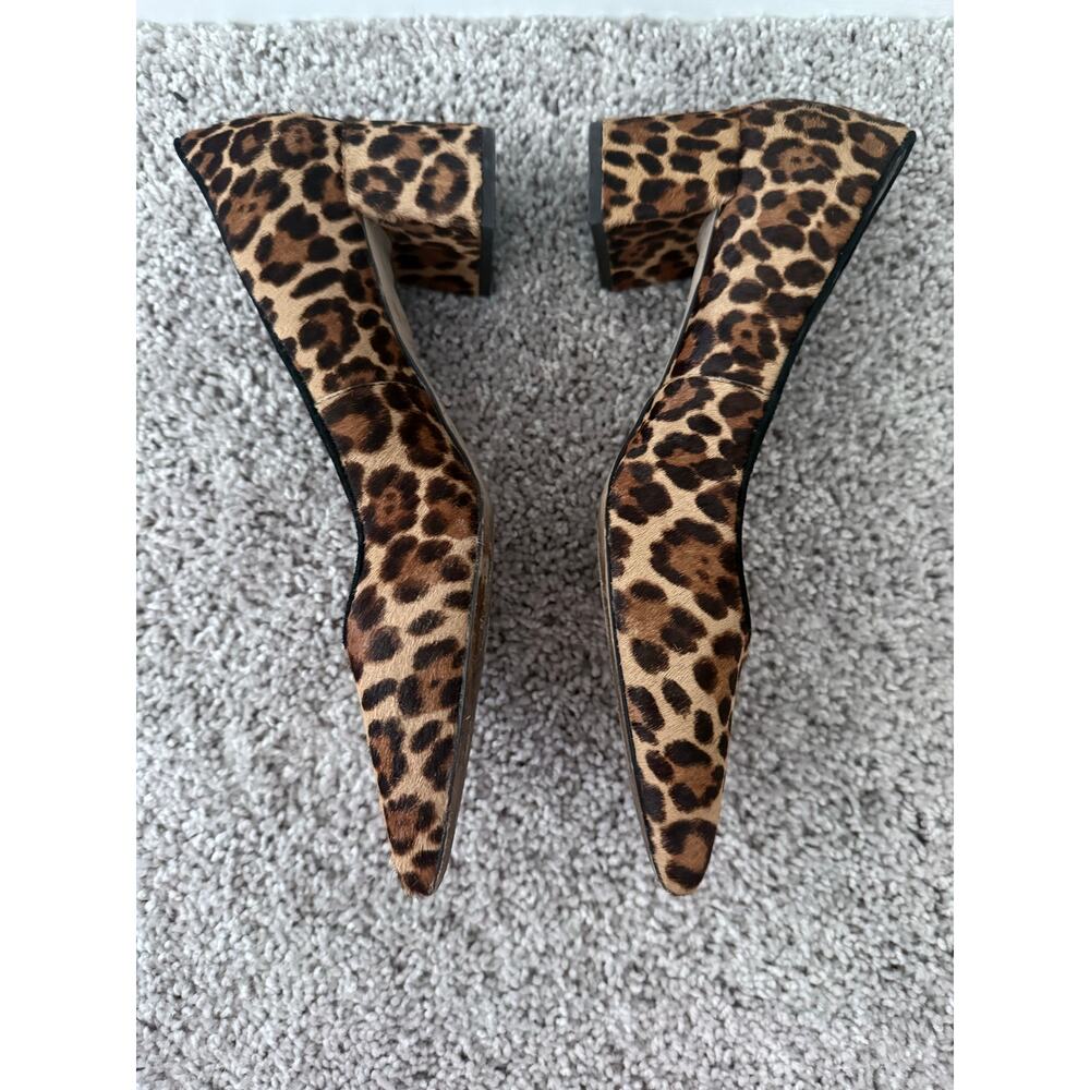 ANN TAYLOR brown black cheetah print calf hair pointed block heel pumps shoes - Picture 9 of 9
